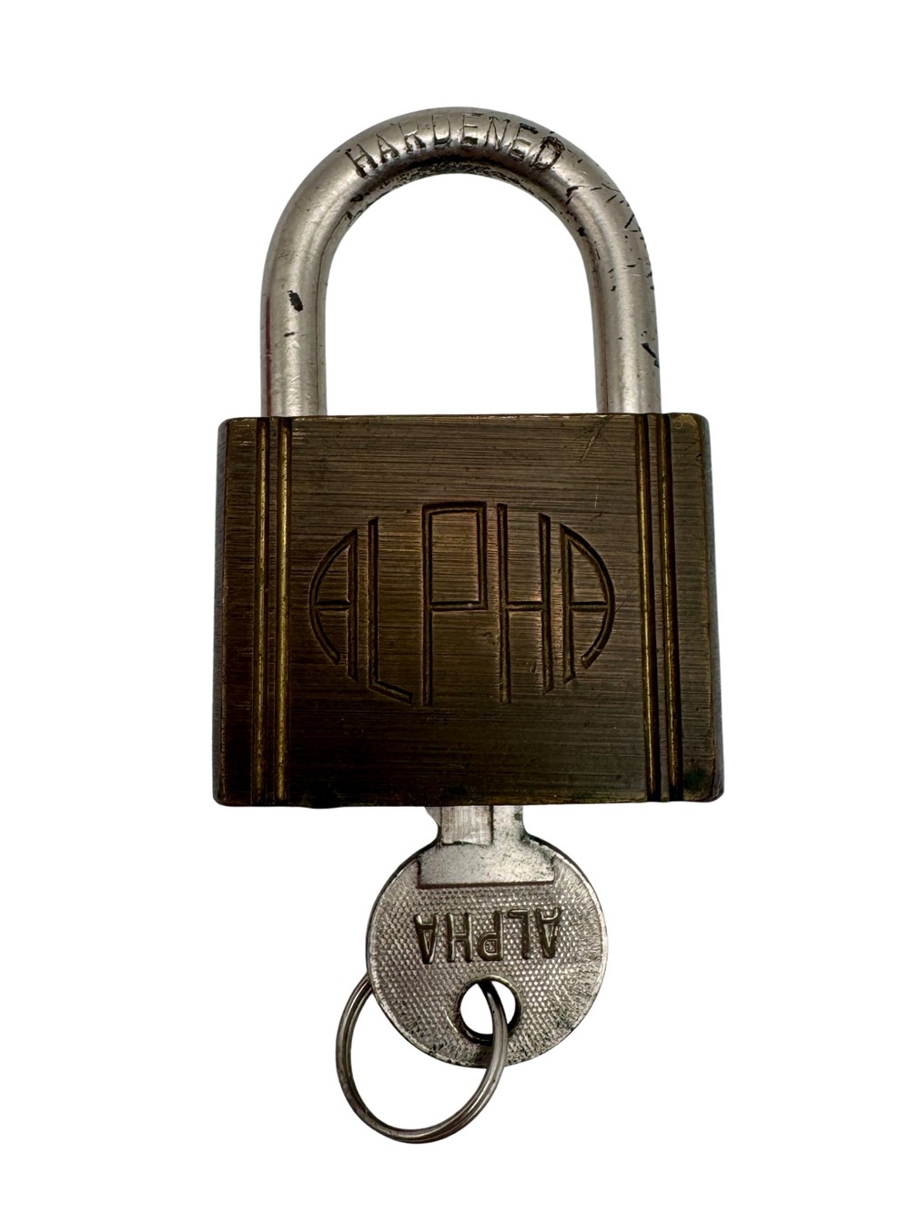 Vintage Alpha Hardened Padlock No. 1200-45 Brass Lock w/ Working Key Industrial